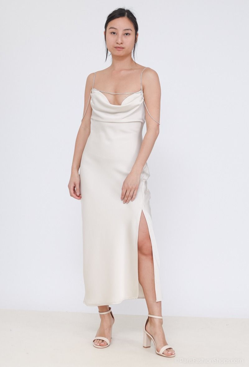 Women s Diamante strap slinky dress in satin fabric