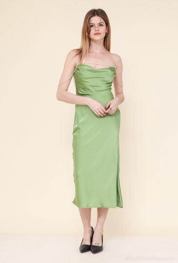 Women’s Diamanté strap slinky dress in satin fabric