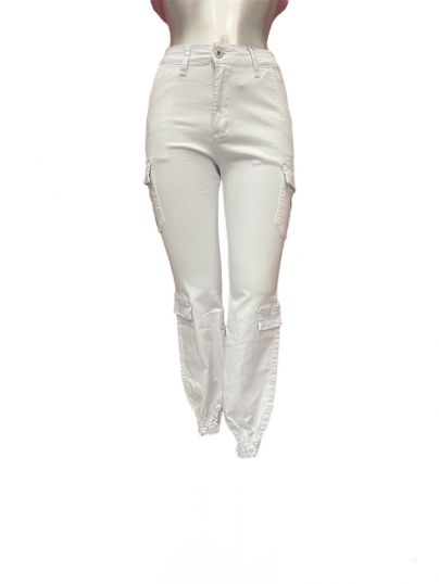 Women’s white slim fitting cargo trouser 