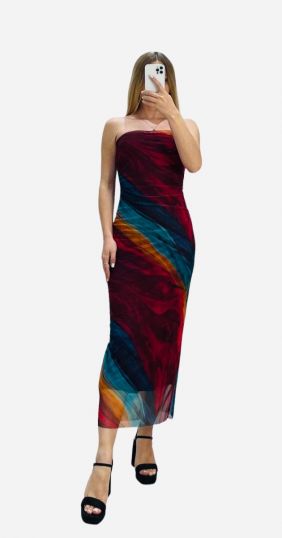 Women’n multi coloured marble print mesh midaxi dress